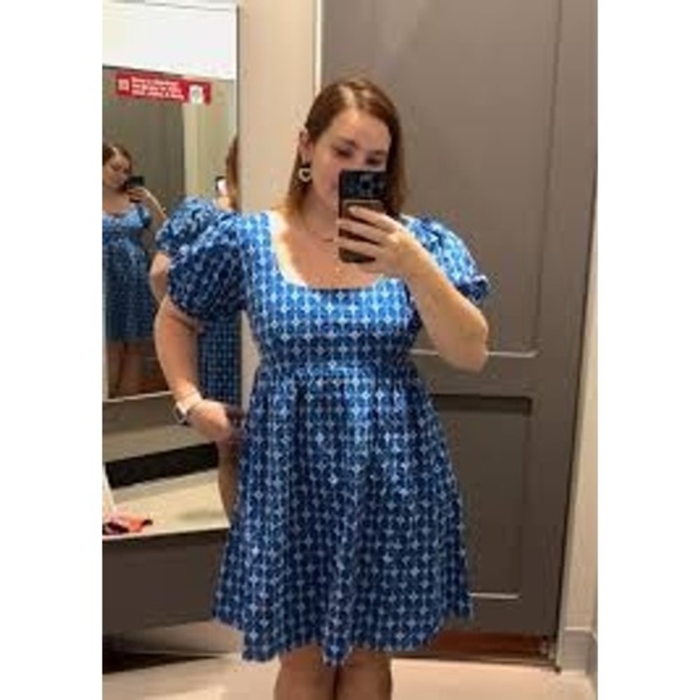 Rhode x Target Size M Blue Embroidered Mini Dress Puff Sleeve Cotton Vacation - Picture 6 of 7